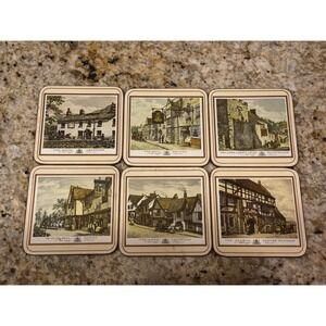 Vintage Pimpernel Cork Backed  Coaster Old English Inns Art Design Set of ( 6 )
